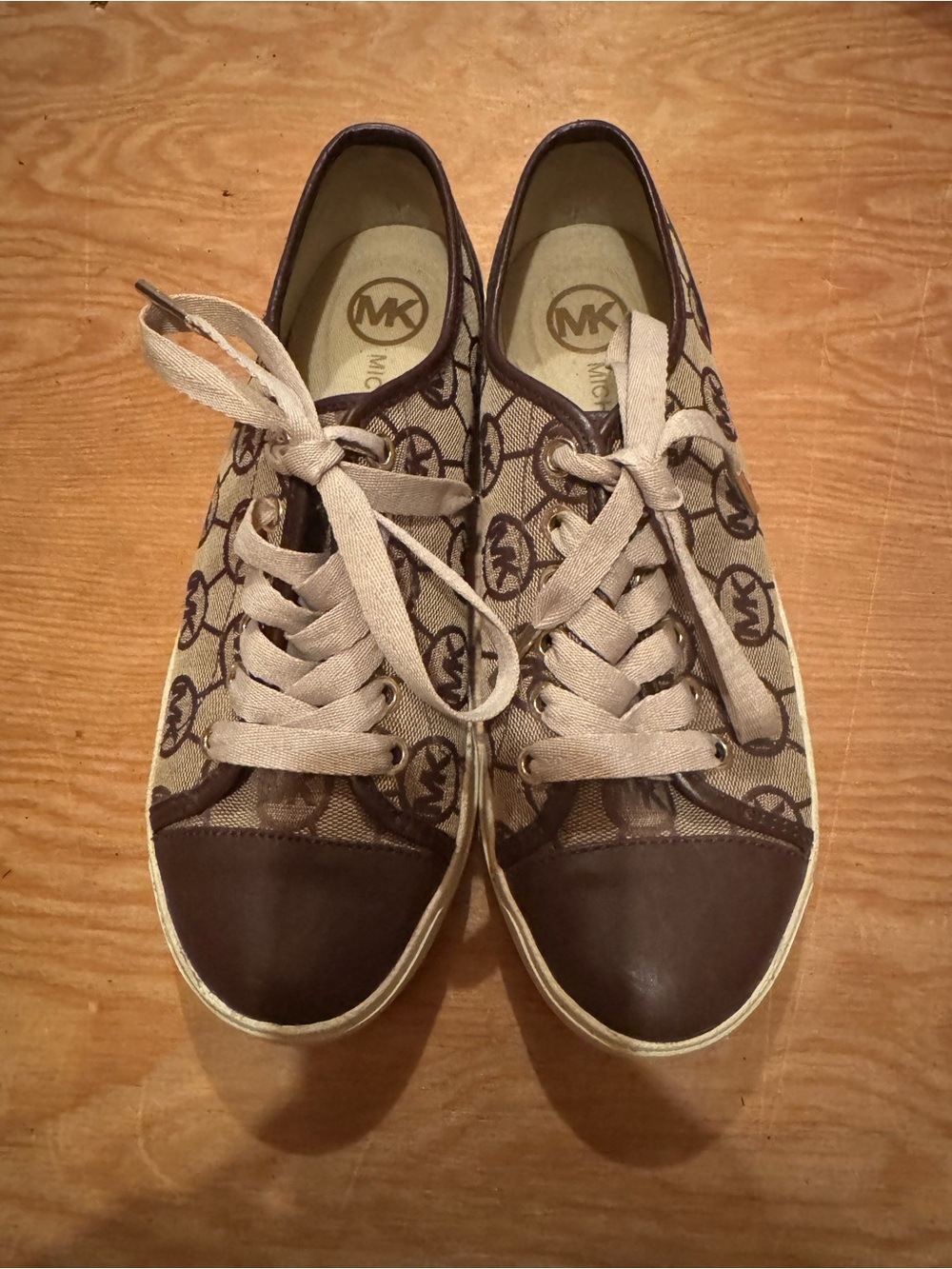 Michael Kors MK Logo Canvas Sneakers in Beige and Brown